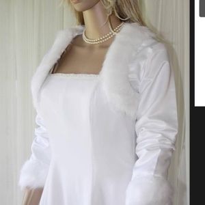 White bolero jacket faux fur and satin small
