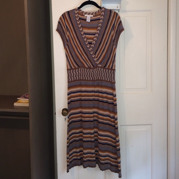 Midi Stripe Mustard and Blue Sweater Dress size L - Picture 1 of 4