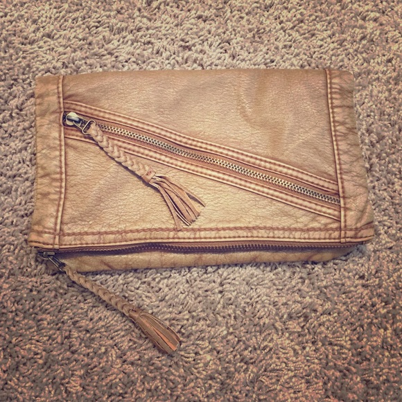 Tan leather clutch