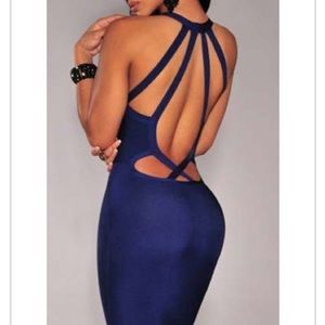 Navy blue straps backless dress