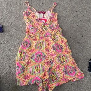 Neon paisley strappy cross front romper