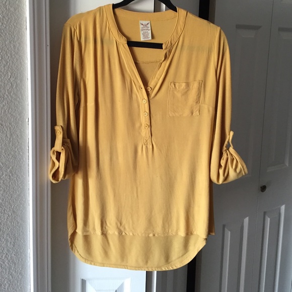 Mustard Yellow Roll Tab Hi-Lo Tunic