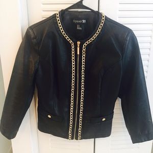 Faux leather jacket with gold details