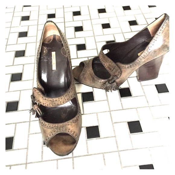 Menswear inspired peep toe heels