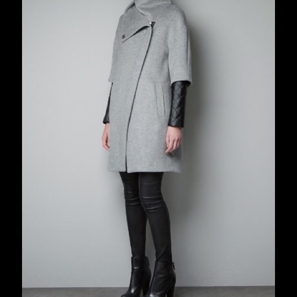 LOOKING FOR  gray zip coat & faux leather sleeve