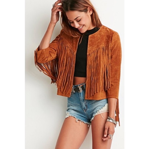 Genuine Suede Fringe Jacket - Camel