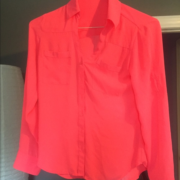 Neon pink button down blouse