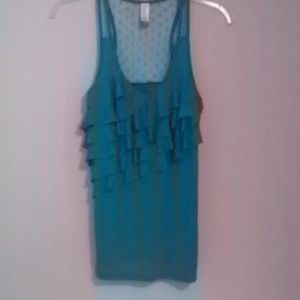Ruffled tank top lace back. Caribbean blue