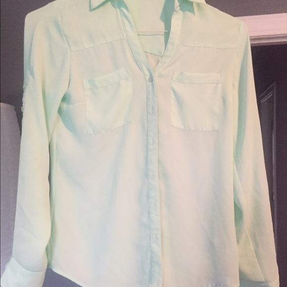 Mint green long sleeve button down blouse