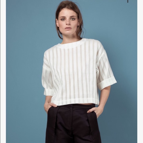 Boxy sheer baby blue stripe top - Picture 3 of 4