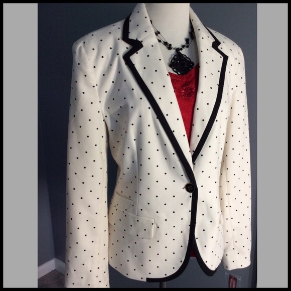 Merona Jackets & Blazers - MERONA Blazer Ivory & Black Polka Dots Size 14 NWT