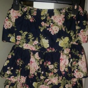 Strapless floral ruffle dress