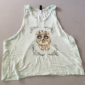 Day of the dead skull cropped muscle tee