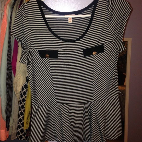 Peplum short-sleeve striped blouse BONGO - Picture 1 of 3