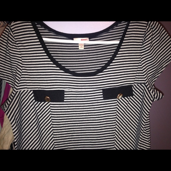 Peplum short-sleeve striped blouse BONGO - Picture 2 of 3