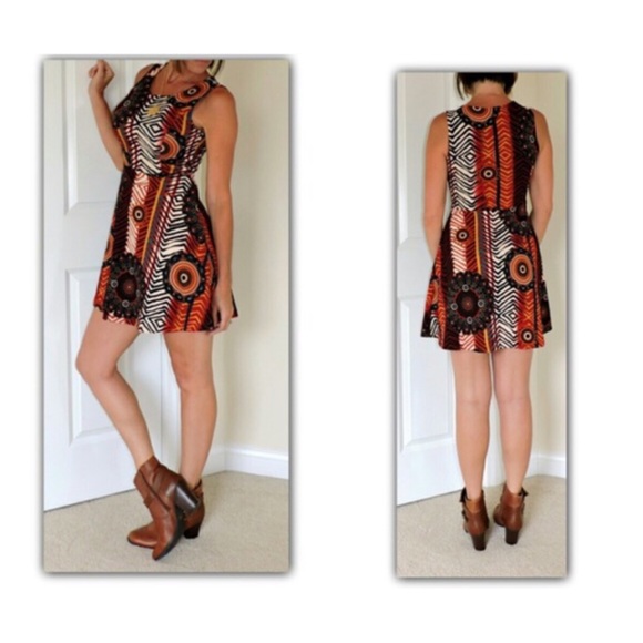 Beautiful rusty hues skater dress sz S M L - Picture 2 of 3