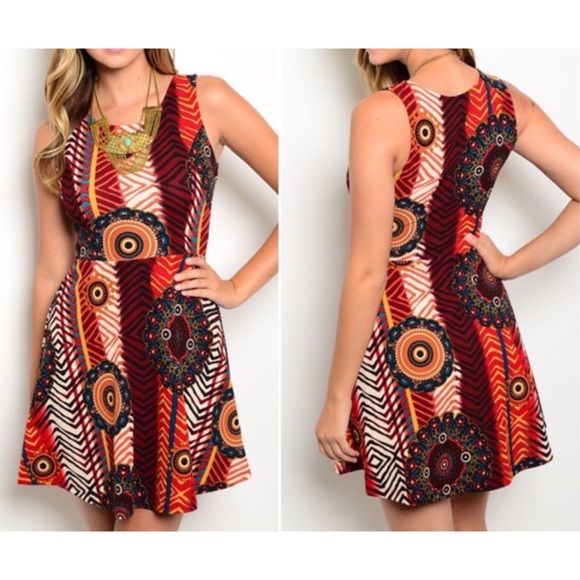 Beautiful rusty hues skater dress sz S M L - Picture 3 of 3