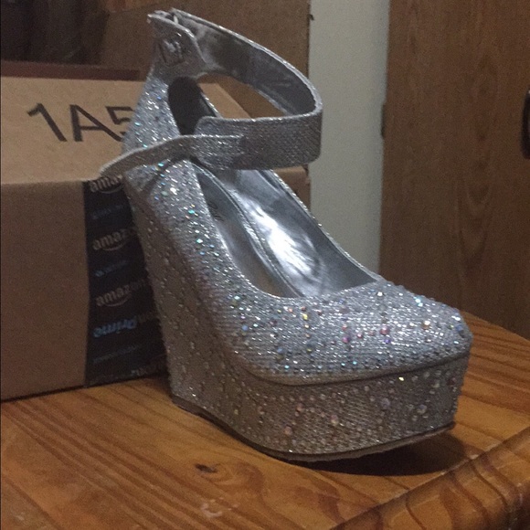 Silver sparkly wedges