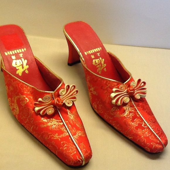 Shoes - Asian Print heels Slide on's Sz36 USsz6 light wear