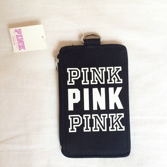 •NWT• PINK Victoria's Secret Black ID Tag Wallet