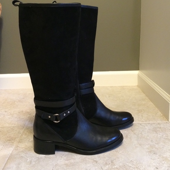 Black leather and suede buckle boots size 7