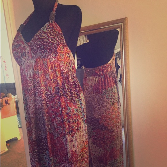 Multi color maxi halter dress