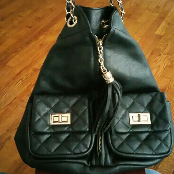 Black & Gold Forever 21 Backpack Purse
