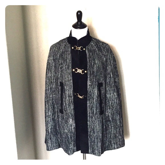 Milly of NY tweed / suede cape with arm holes Sz 4