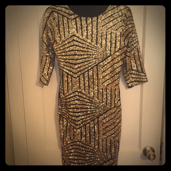 gold and black sequence dress