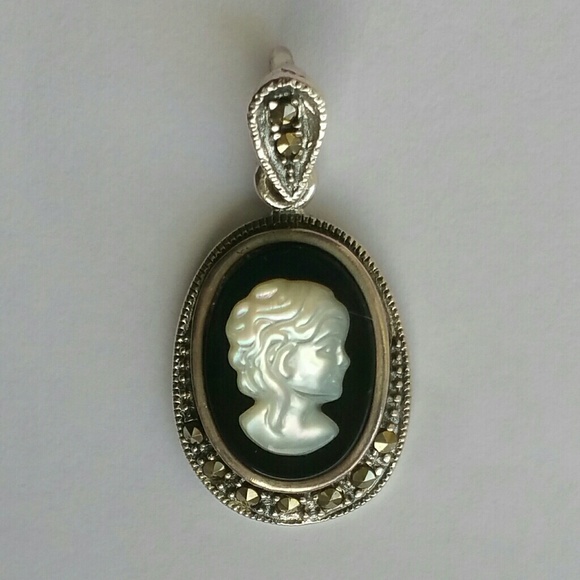 Sterling silver and marcasite cameo pendant