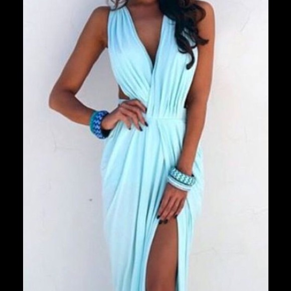Blue backless maxi dress