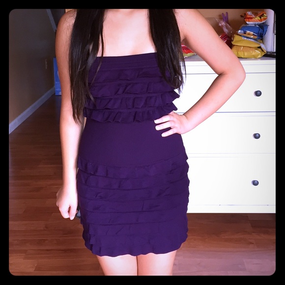 Dark purple ruffle bodycon dress