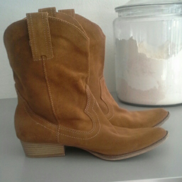 Camel suede leather western ankle cowboy boots 8