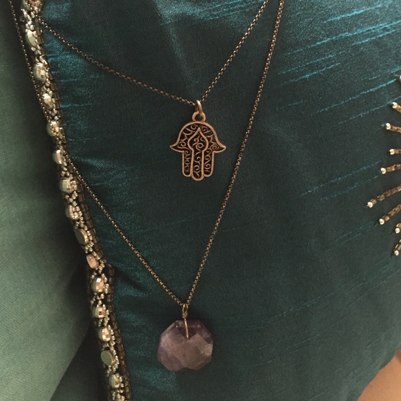 Lucky brand amethyst Hamsa double layered necklace