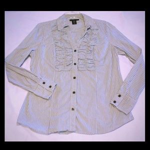 Pin Stripe Ruched Button Up