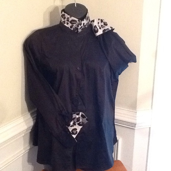 Black Cheetah Print Collared Blouse Lane Bryant - Picture 1 of 4