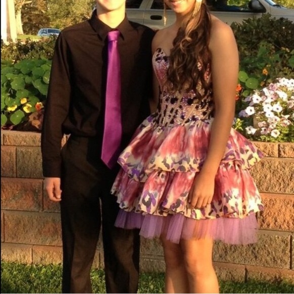 CHEETAH PINK PURPLE GOLD HOMECOMING DRESS.