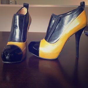 L.A.M.B Leather & Black Patent Booties