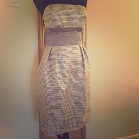 Taupe metallic strapless dress