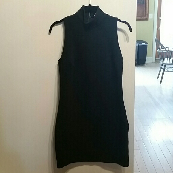 Mock neck black knit dress