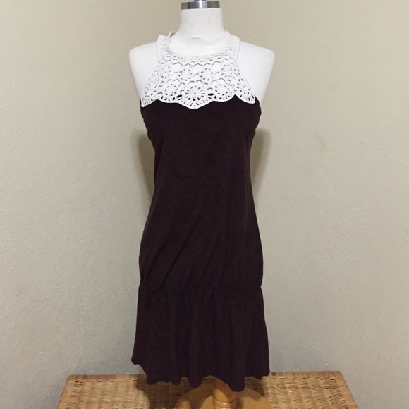 Vintage brown terri cloth and embroidery dress