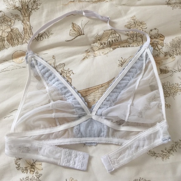 Fredrick's white mesh blue crochet bra & panty set - Picture 3 of 4