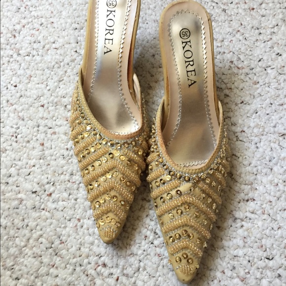 Golden Beaded Mules