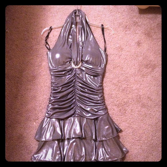 Silver halter top homecoming dress