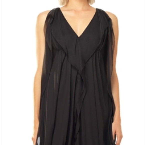 Silk mesh Black A-line fringe dress