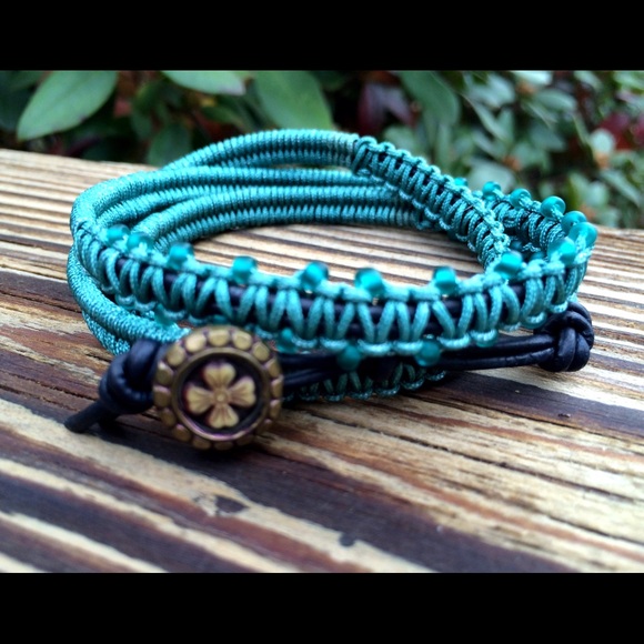 Macrame Triple Wrap Bracelet  - Vintage Button