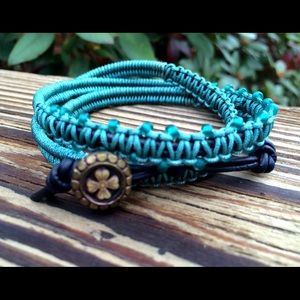 Macrame Triple Wrap Bracelet  - Vintage Button