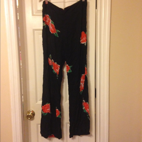 Black floral palazzo pants