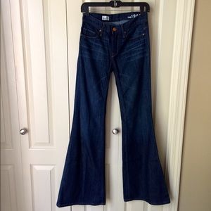 GAP wide leg flared denim in dark wash.