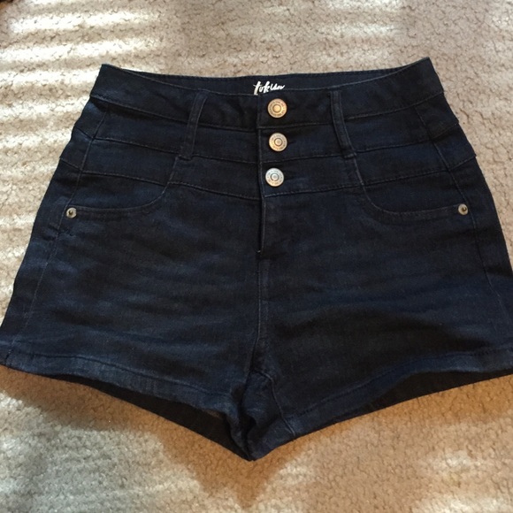 Dark blue high waisted denim shorts